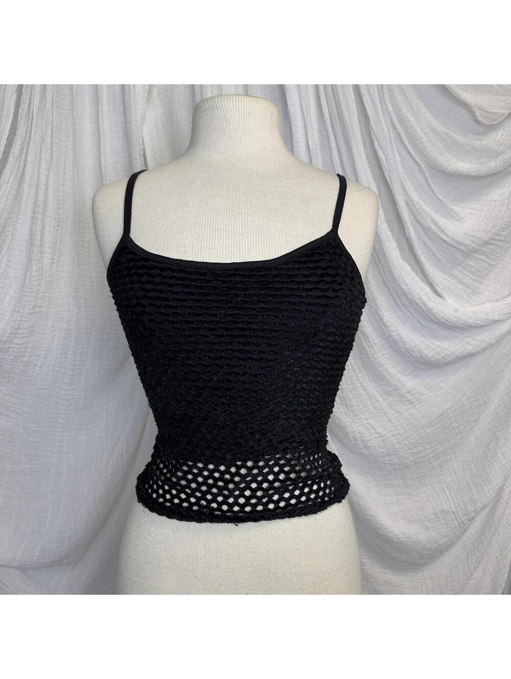 Y2K Black Textured Knit Spaghetti Strap Tank Top